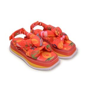 FARM Rio Red Fruit Scarf Multicolor Floral Platform Sandals